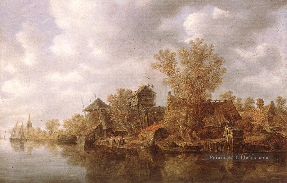 Village à la rivière Jan van Goyen Peintures à l'huile
